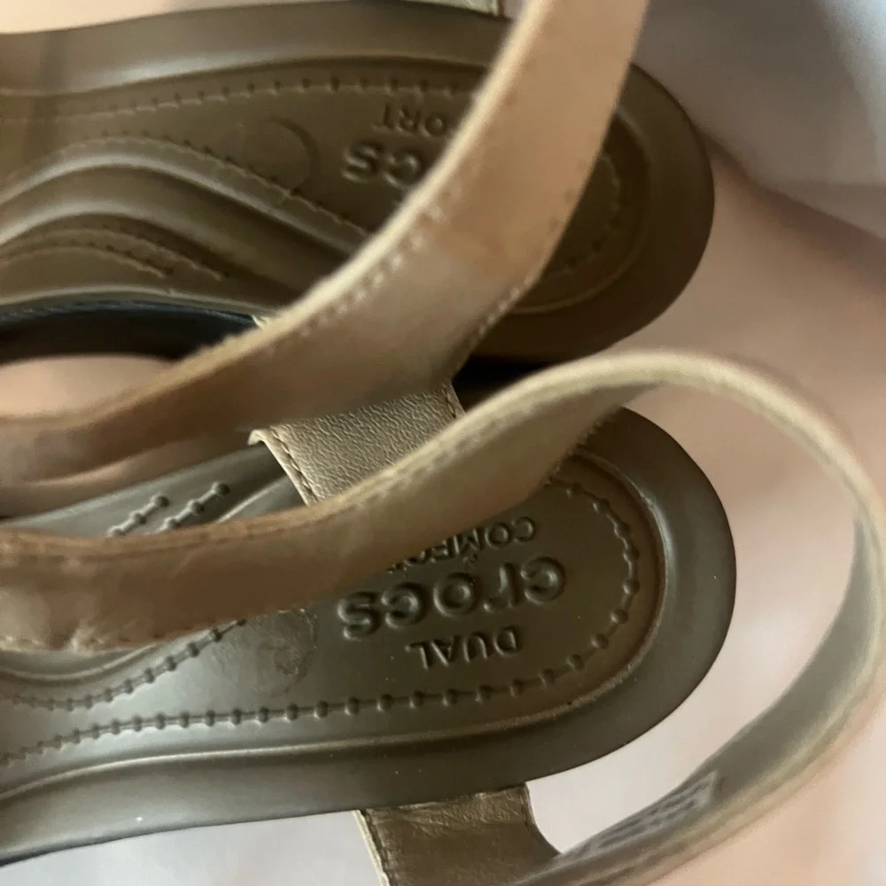 CROCS Tan and Black Wedge Sandals